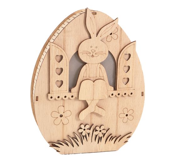 VBS Wooden egg with LED "Bunny in the window"
